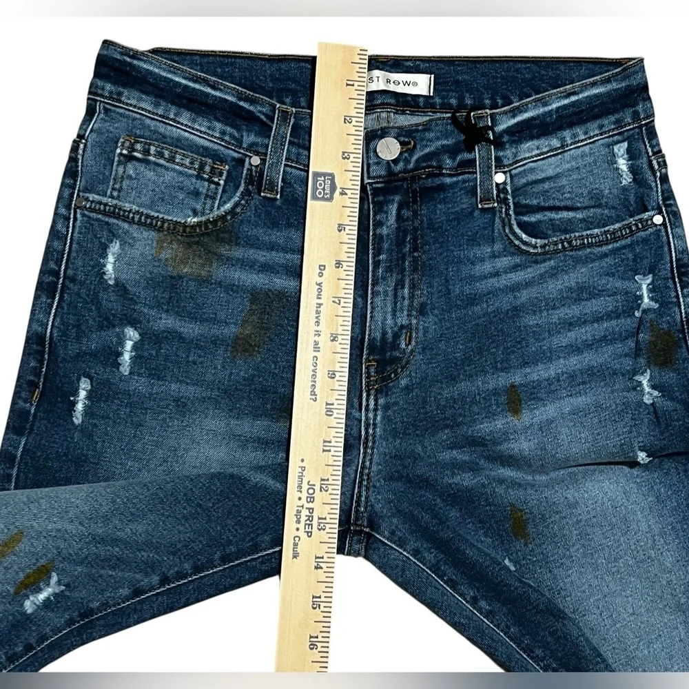 First Row Men's slim Flare distressed paint Jeans Blue Denim American Flag 32X33